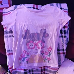 Kids Graphic Tee with Girl and Flowers - White